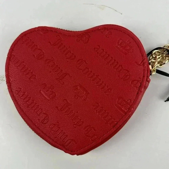 Juicy Couture Heart Shaped Red Zip Around Gold Chain  Wristlet Wallet Embossed - Picture 5 of 7